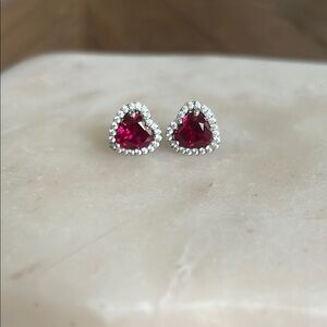 Elegant Sterling Silver, Red Heart Stud Earrings